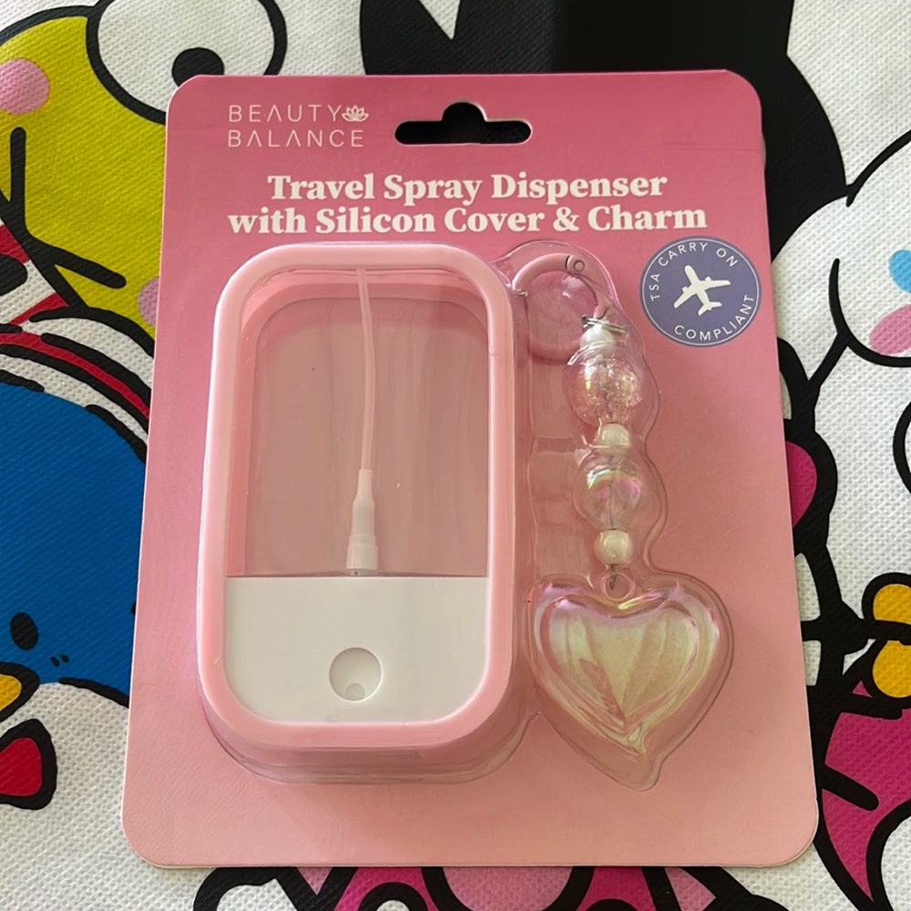 Travel Spray Dispenser Hand Sanitizer w/ Cover & Charm Holder Set Clip On NEW